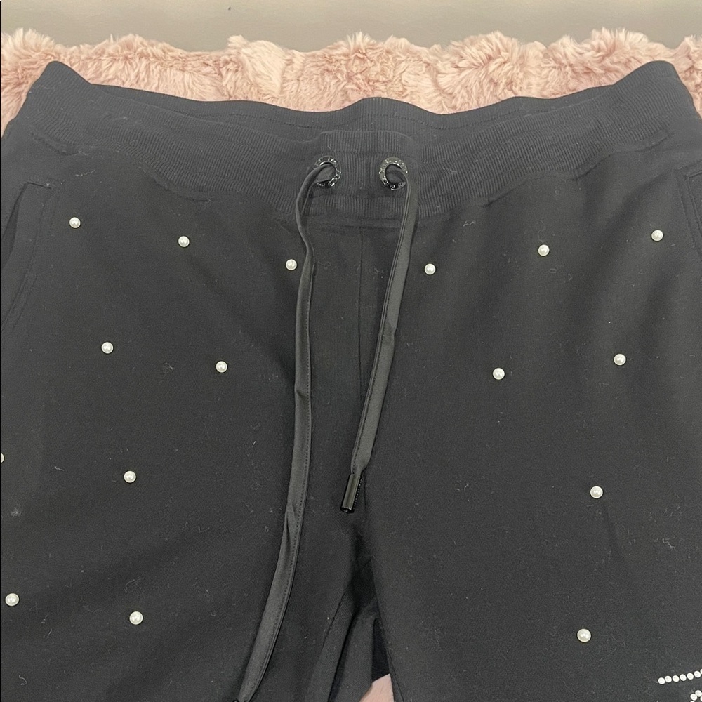 Karl Lagerfeld Paris Black Faux-Pearl Embellished Jogger Pants Size OX (x-large) - Picture 4 of 11